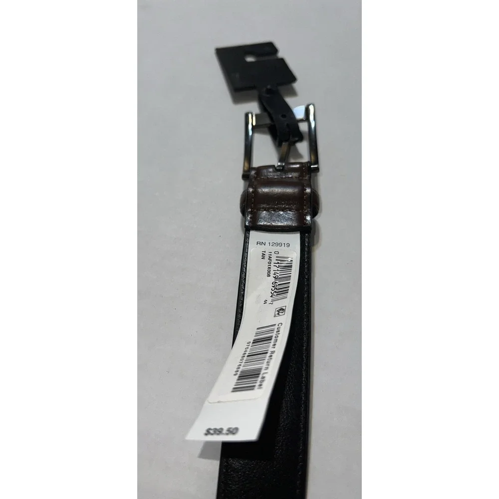 Alfani‎ Faux Leather Dress Belt Tan Brown Silver Buckle Men's SZ 44 NWT